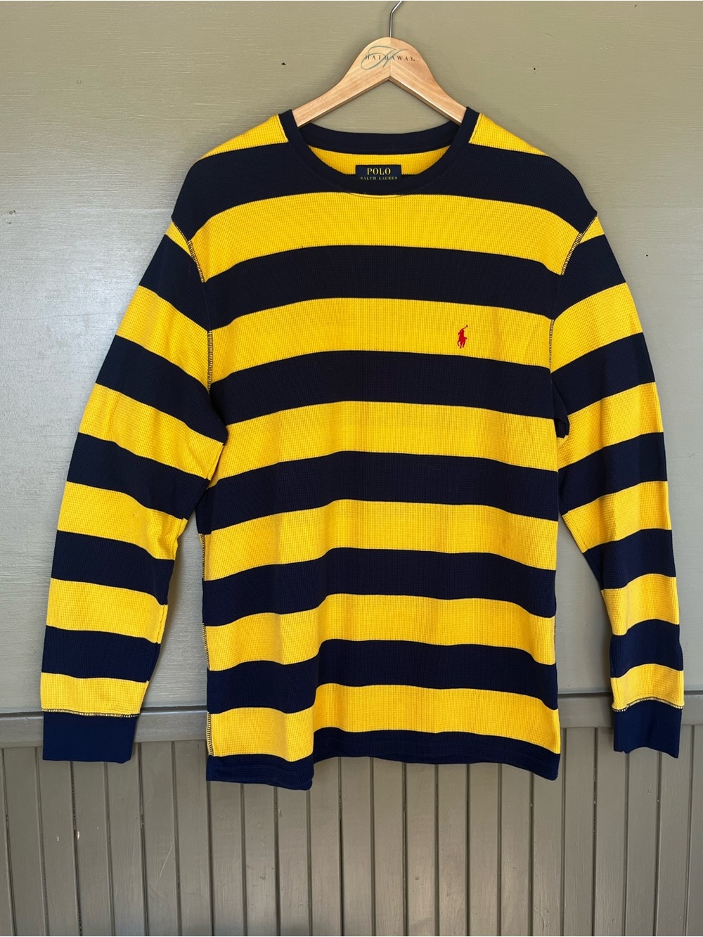 Polo by Ralph Lauren Yellow Navy Striped Long-Sleeve Rugby Shirt XL Vintage
